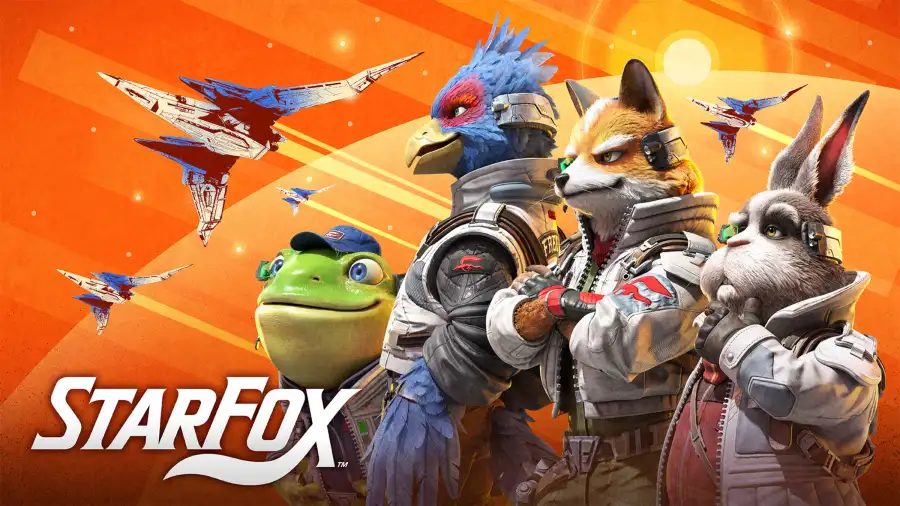 《Star Fox》Switch 2 版官方主视觉，Fox McCloud 与队伍准备升空