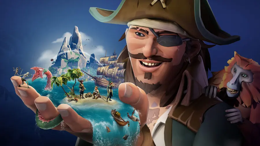 《Sea of Thieves》Season 20 Custom Seas 官方主视觉，海盗在自定义海域中行动