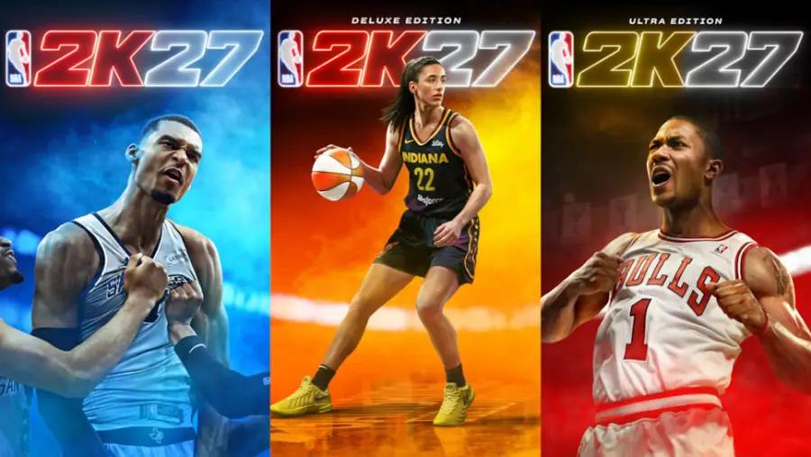 《NBA 2K27》文班亚马、凯特琳·克拉克与德里克·罗斯三版本封面图