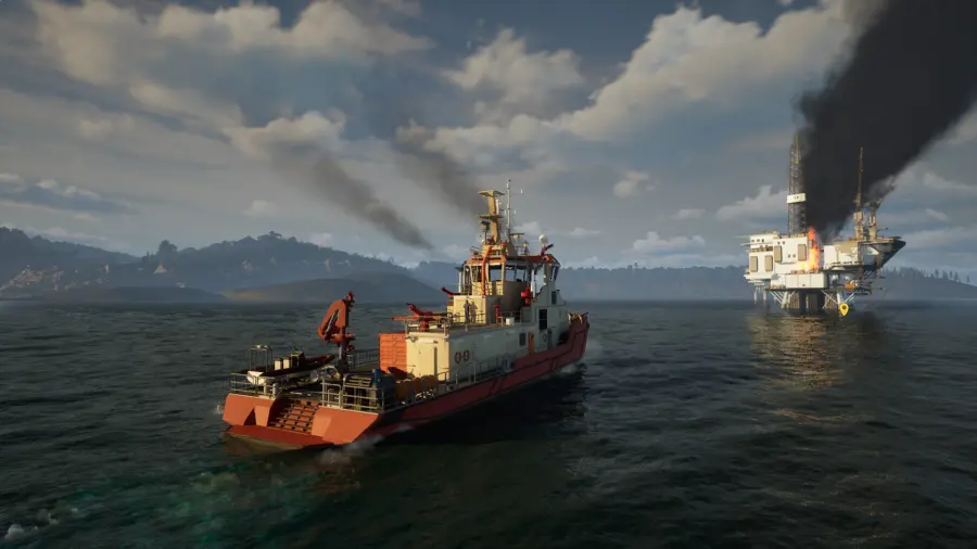 《Seafarer: The Ship Sim》中船只在动态海面上执行任务的官方截图