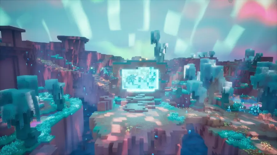 《Minecraft Dungeons II》中通往 The Sift 新维度的蓝色裂隙与峡谷