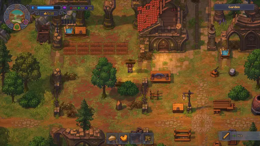 《Graveyard Keeper 2》中角色站在墓园与城镇入口附近