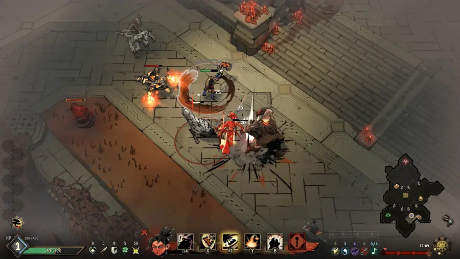 金太郎挥斧攻击敌人，熊库玛在另一侧战斗